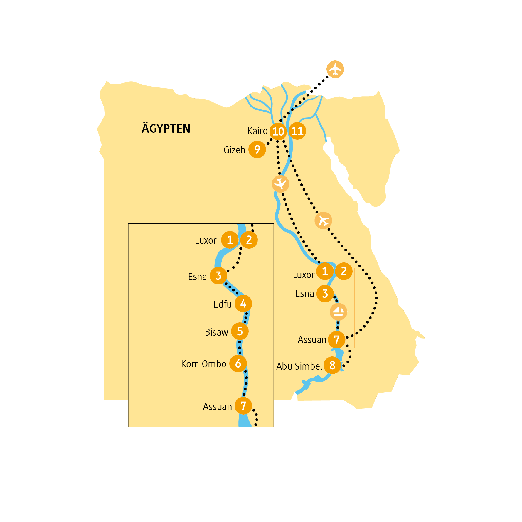 Reiseroute Nofretete
