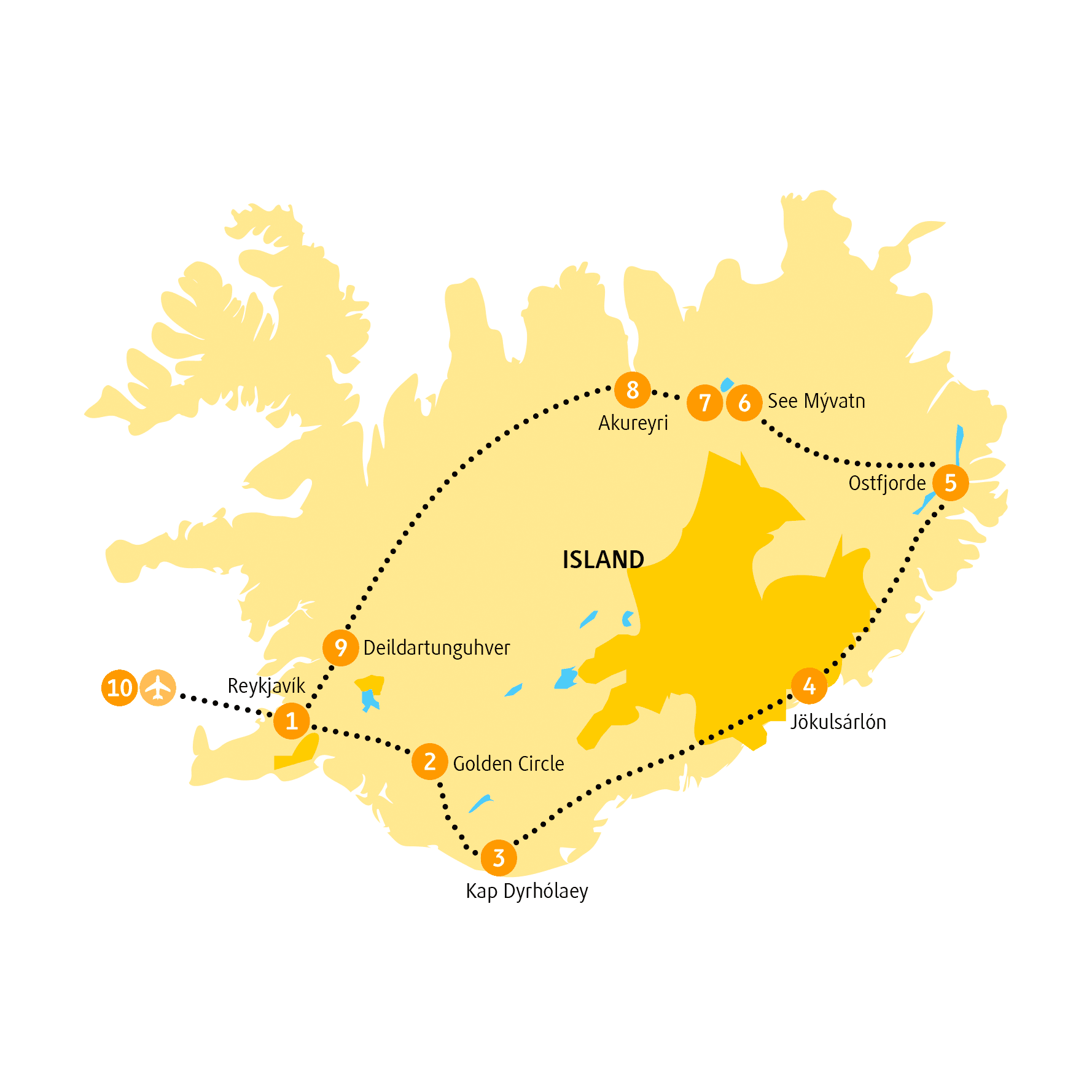 Reiseroute Jökulsárlón