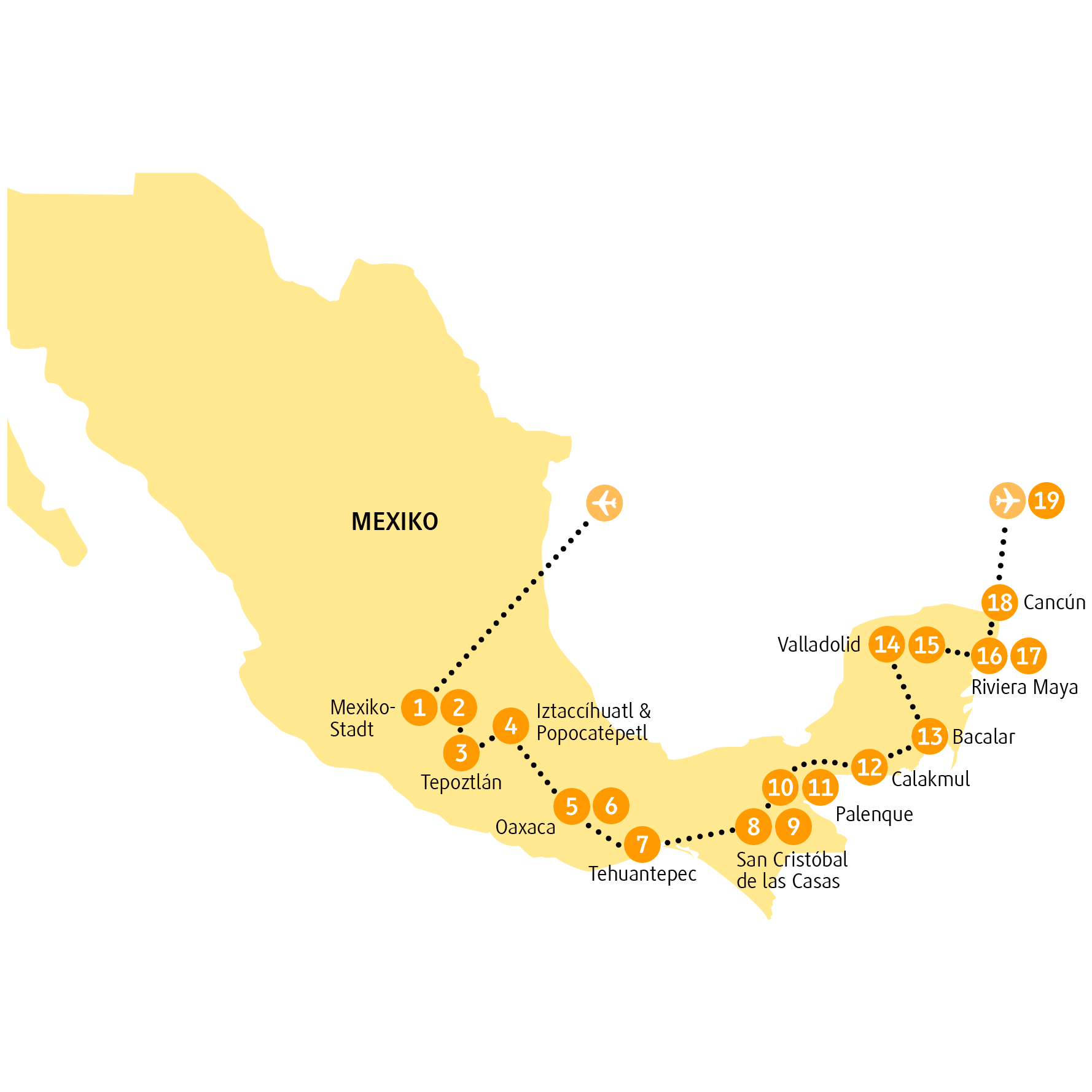 Reiseroute Oaxaca