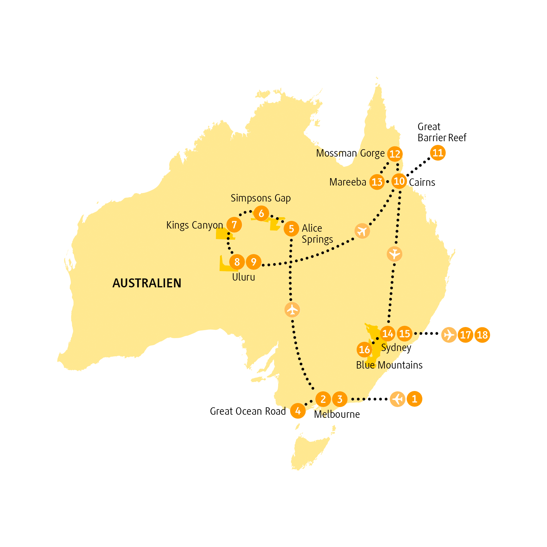 Reiseroute Uluru