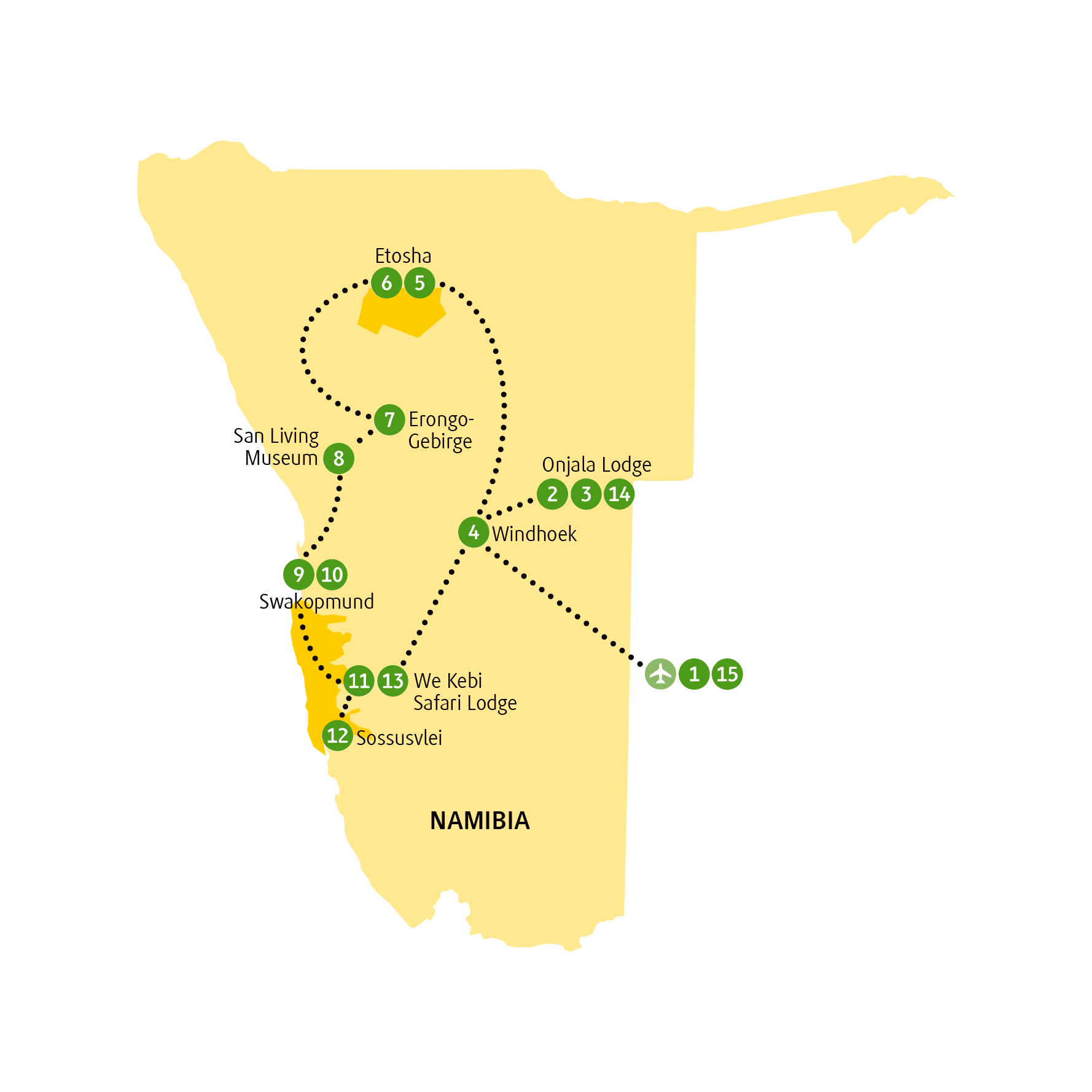 Reiseroute Mahango