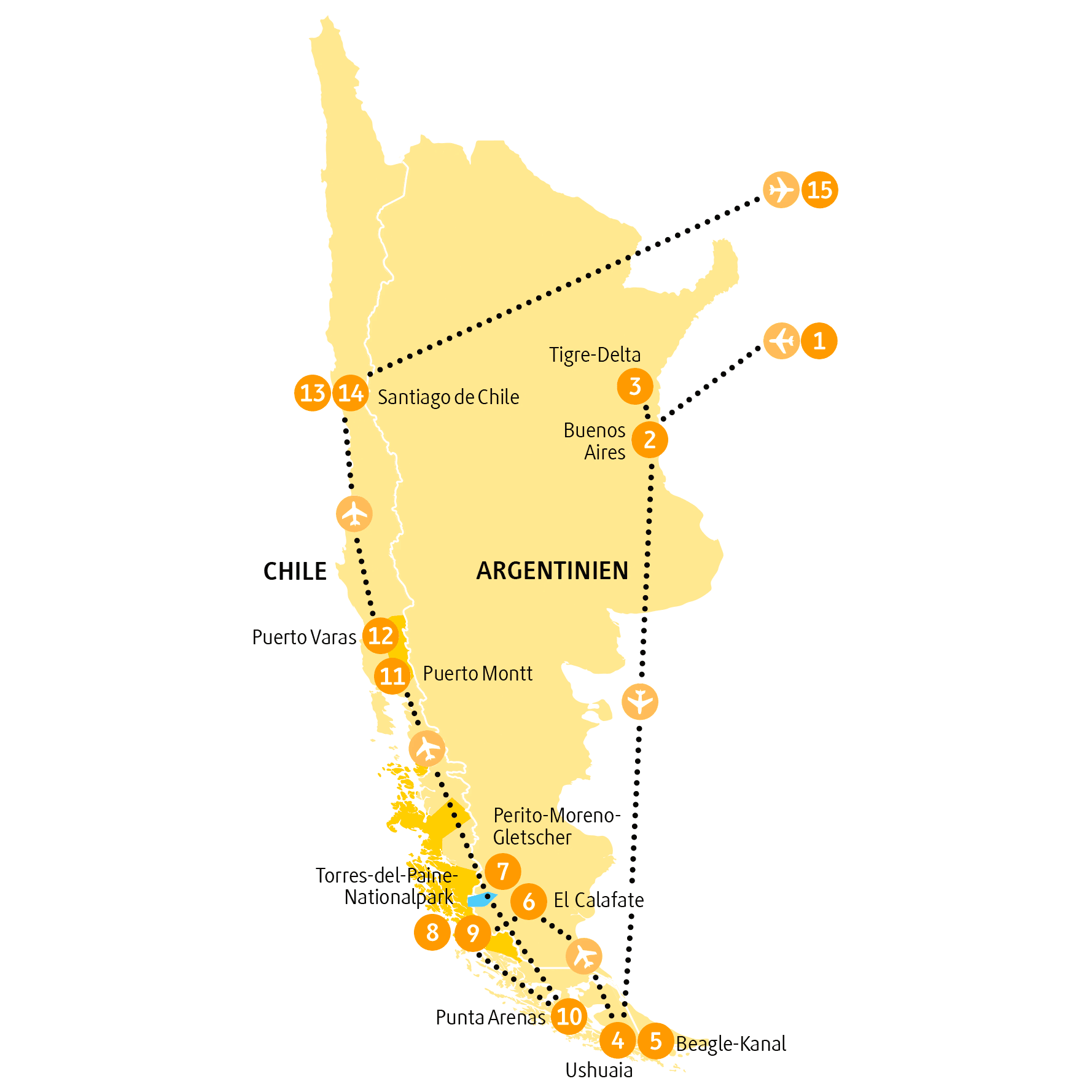 Reiseroute Patagonia