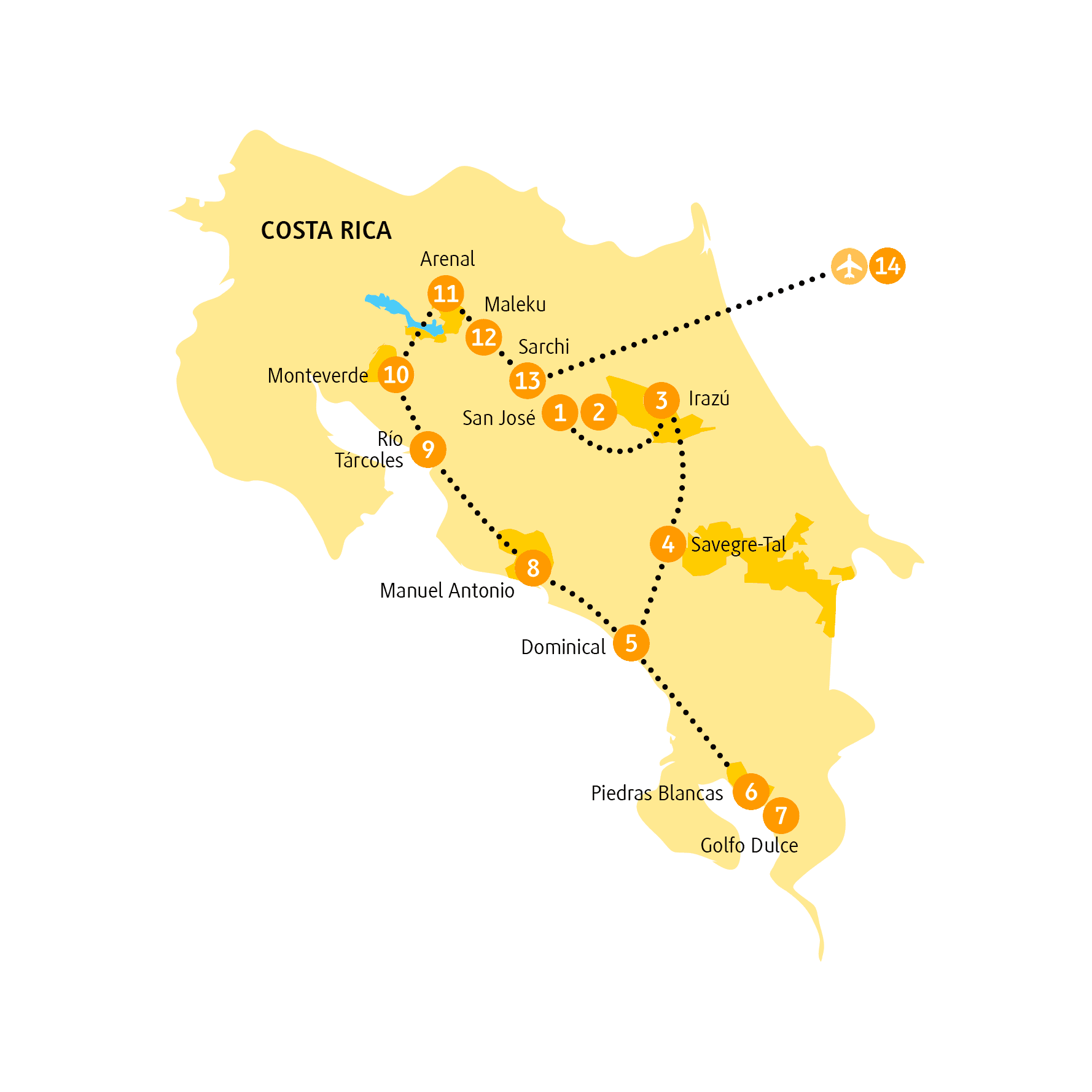 Reiseroute Monteverde