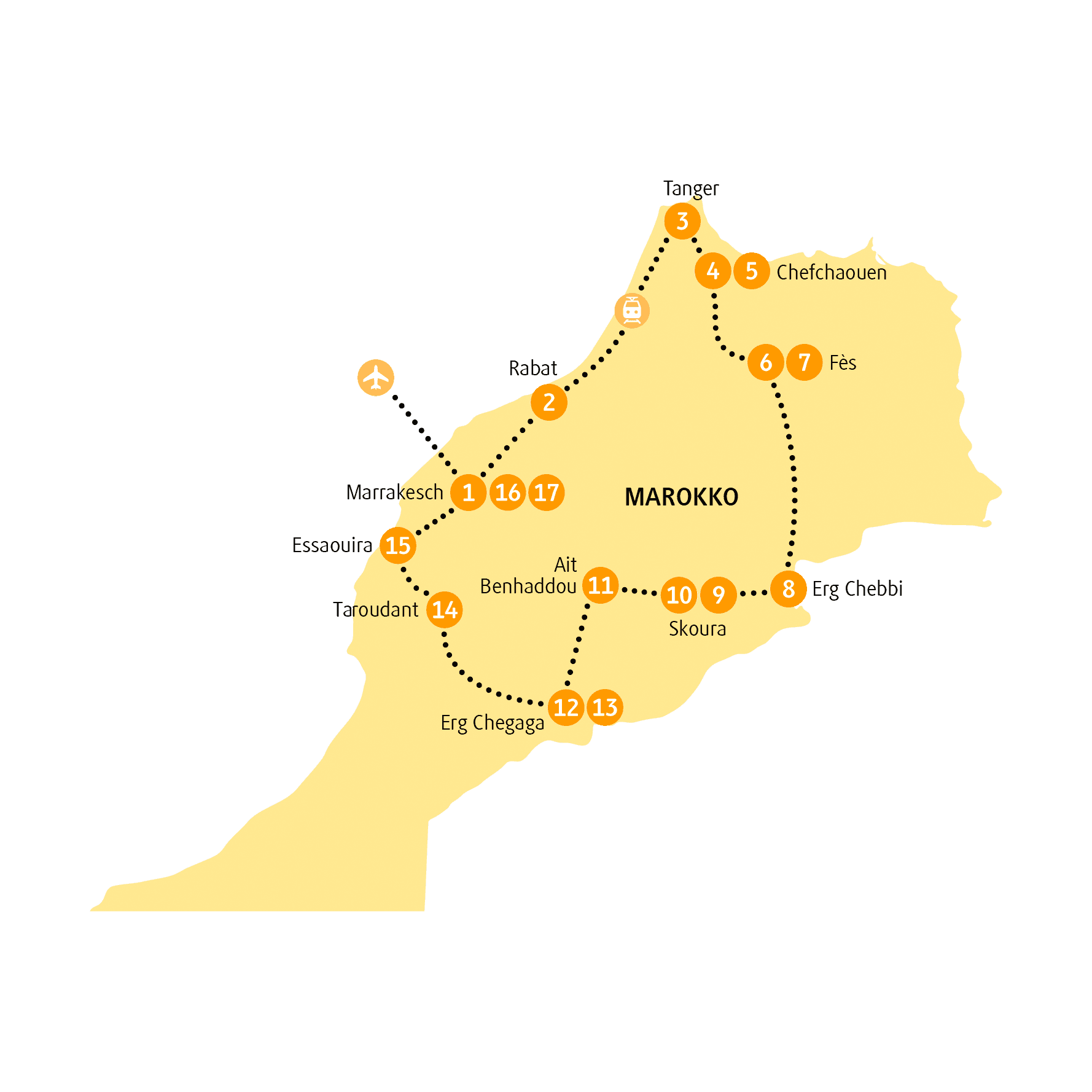 Reiseroute Marrakesch
