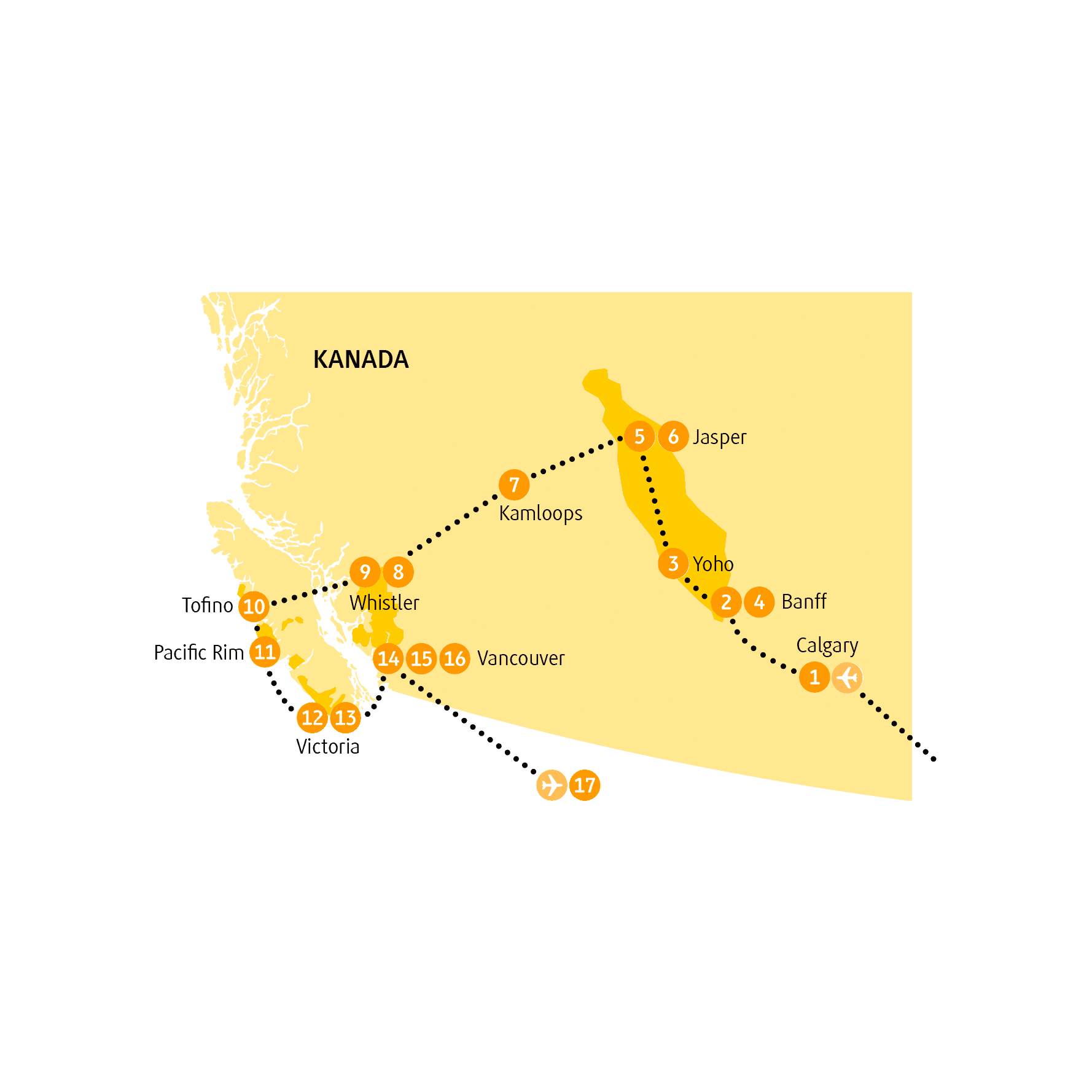 Reiseroute Rocky Mountains