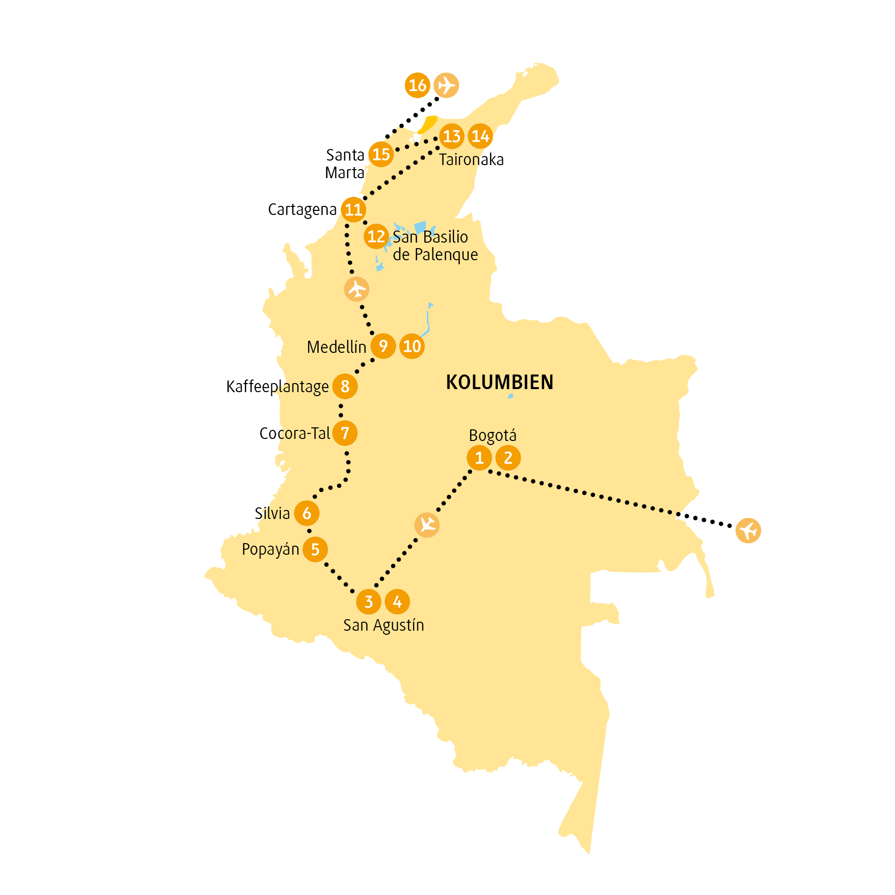 Reiseroute San Agustín