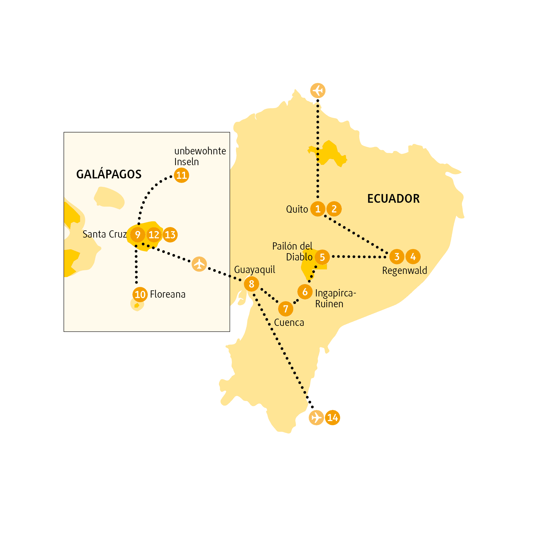 Reiseroute Galápagos
