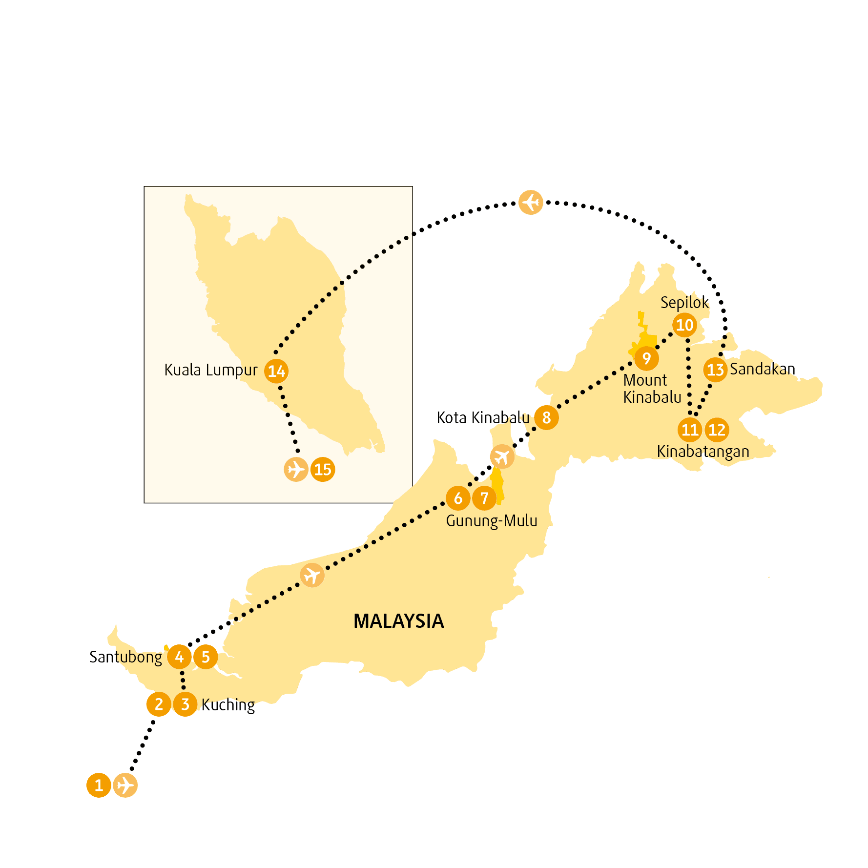 Reiseroute Borneo