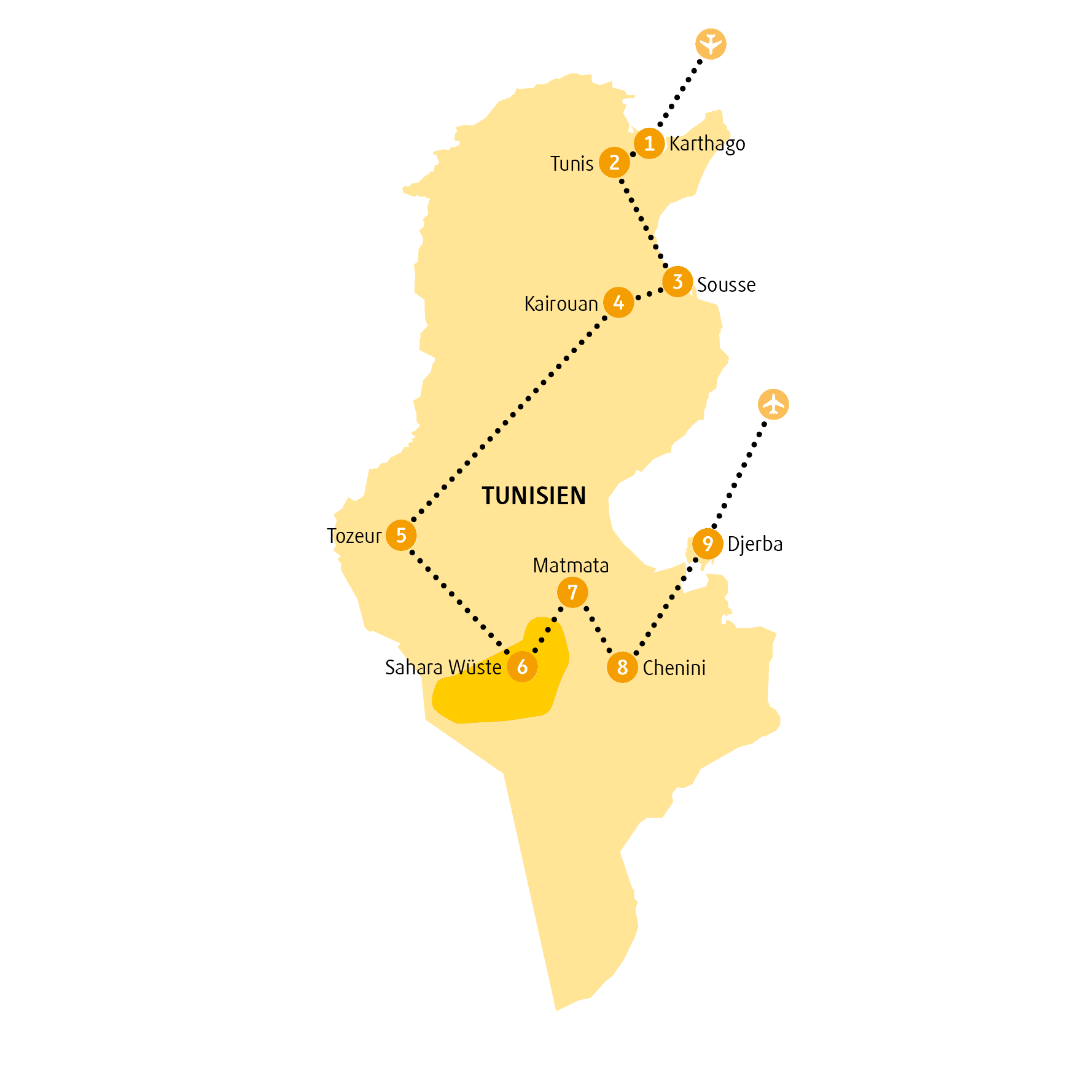 Reiseroute Sahara
