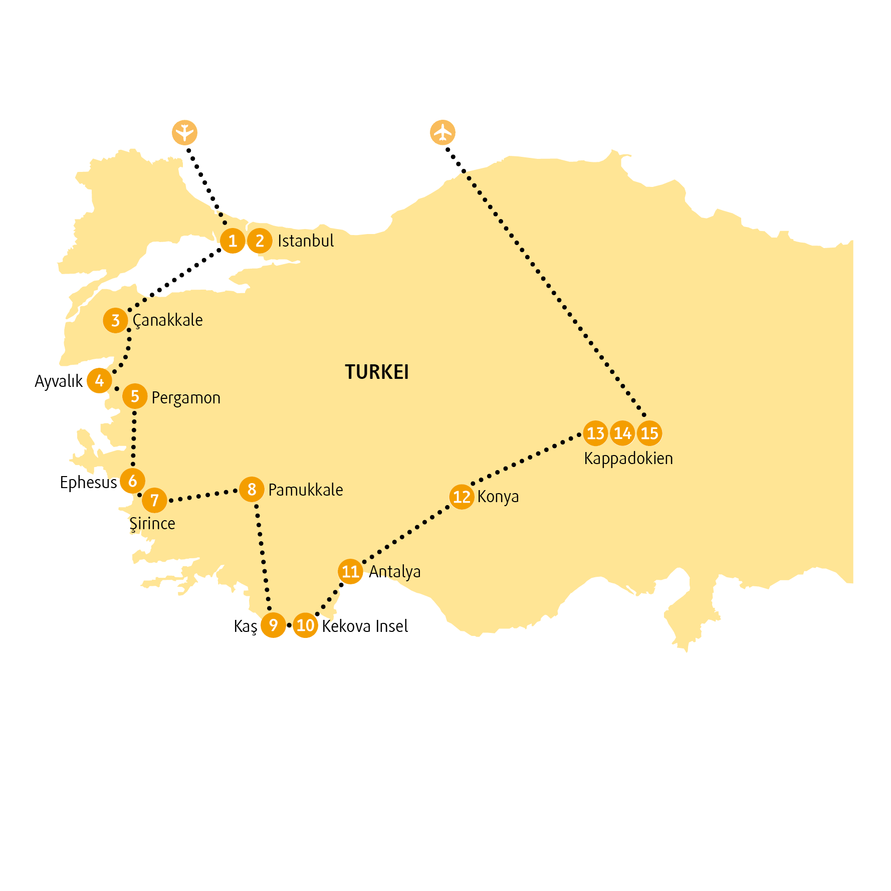 Reiseroute Kappadokien