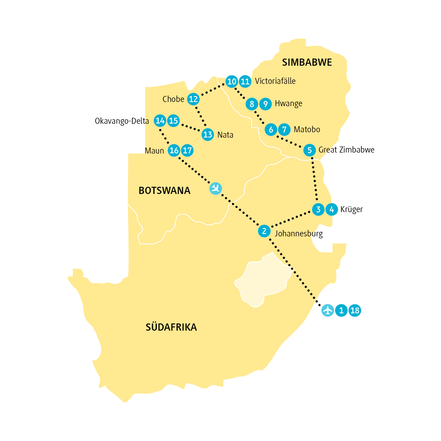 Reiseroute Big Five