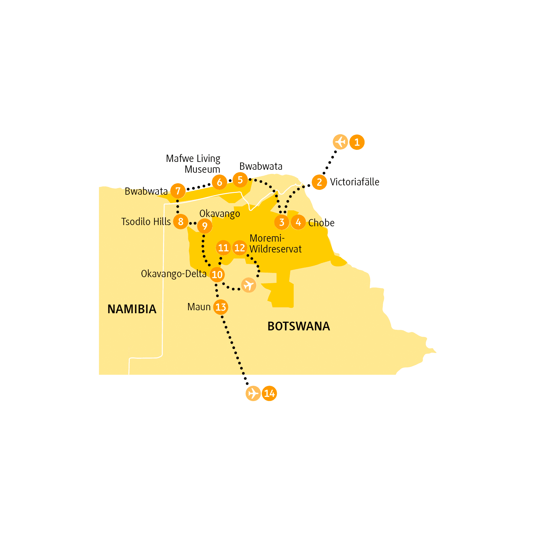 Reiseroute Moremi