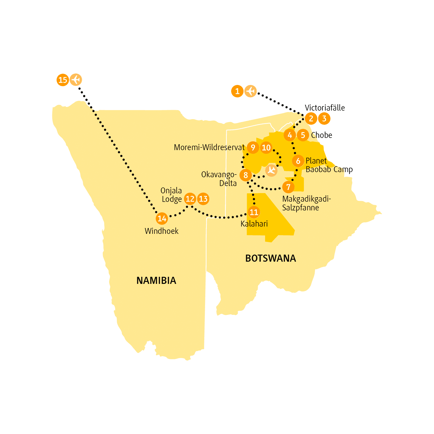 Reiseroute Okavango