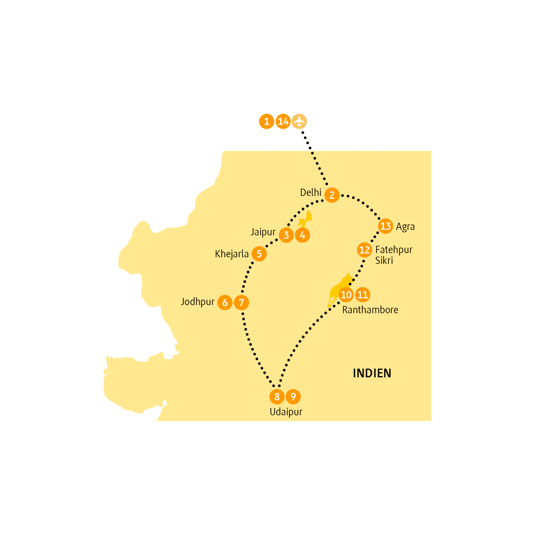 Reiseroute Rajasthan