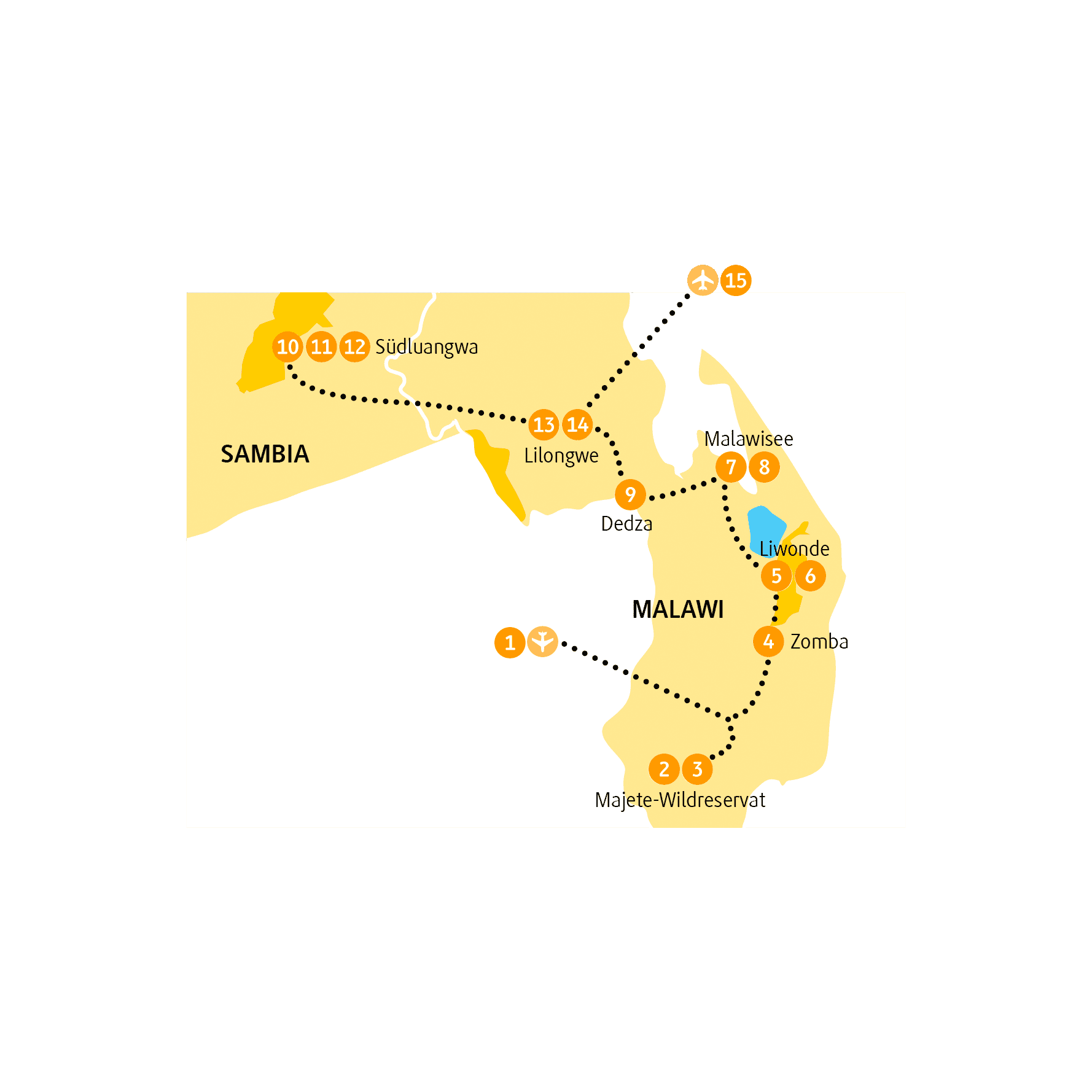 Reiseroute Liwonde