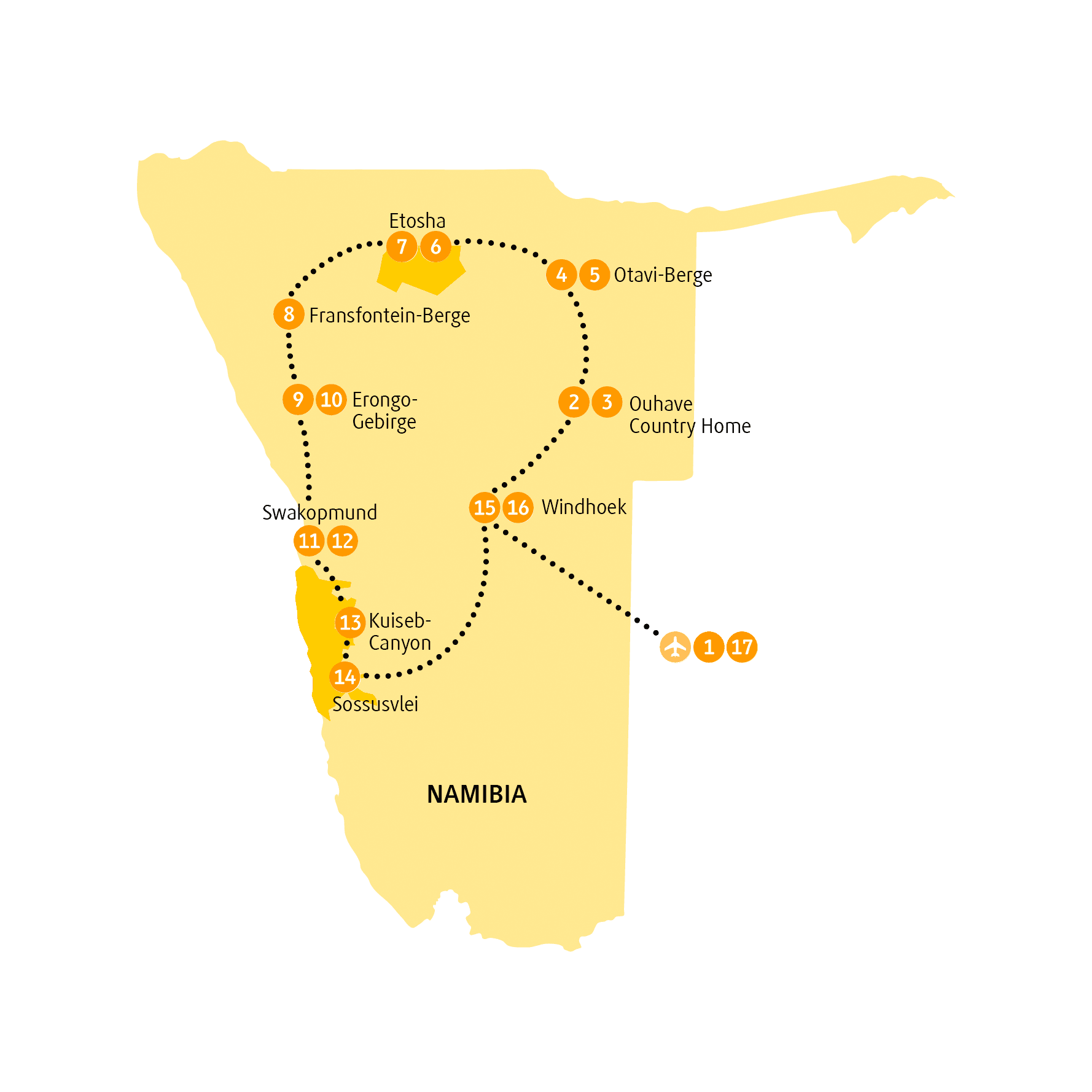 Reiseroute Erongo