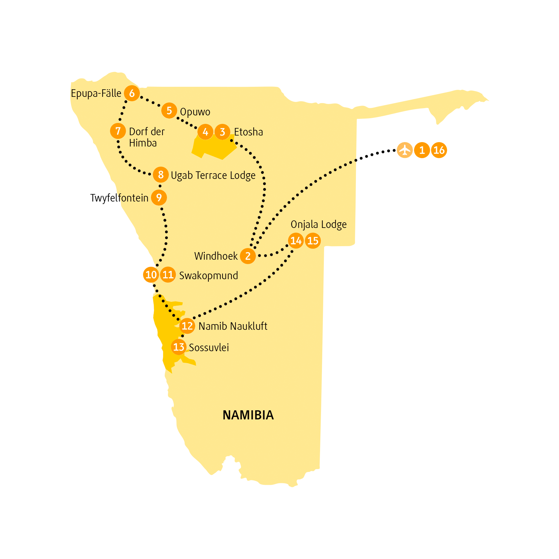 Reiseroute Himba