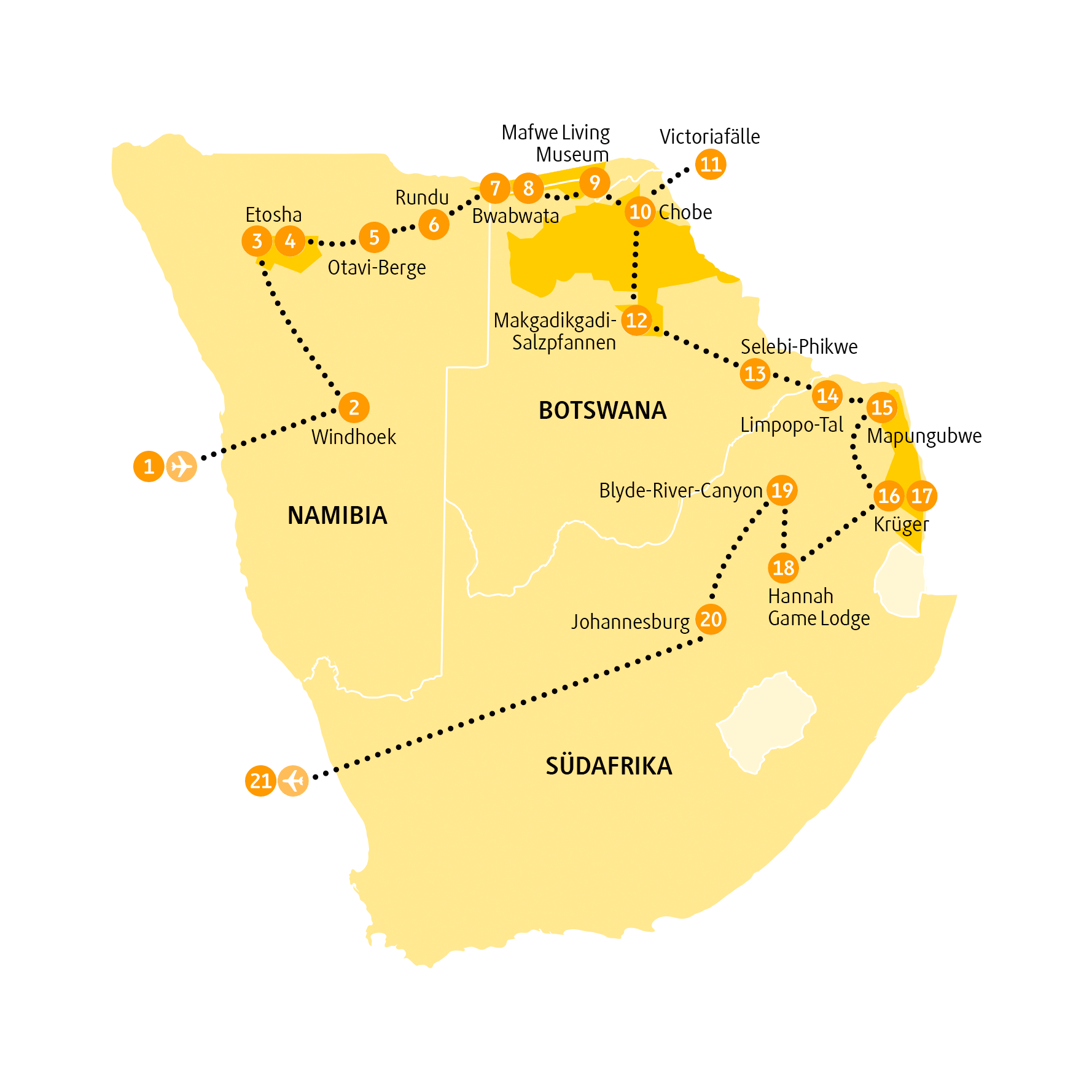 Reiseroute Limpopo