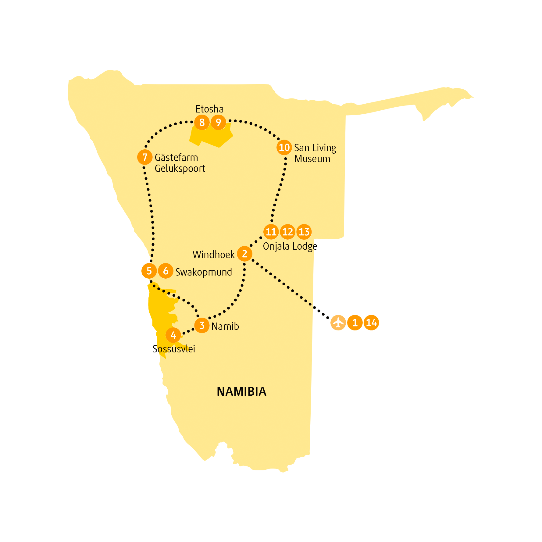 Reiseroute Sossusvlei