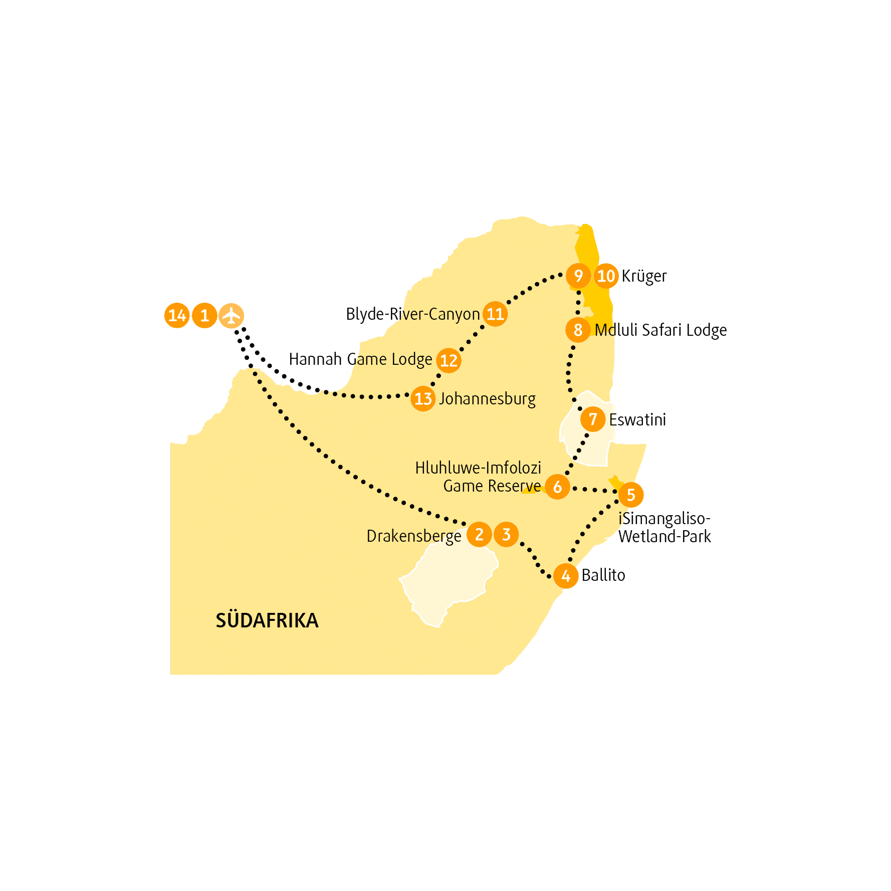 Reiseroute Krüger